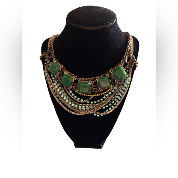 VTG 80’s Faux Jade Costume Layered Twisted Chain Beaded Necklace 20” Choker - Picture 1 of 7